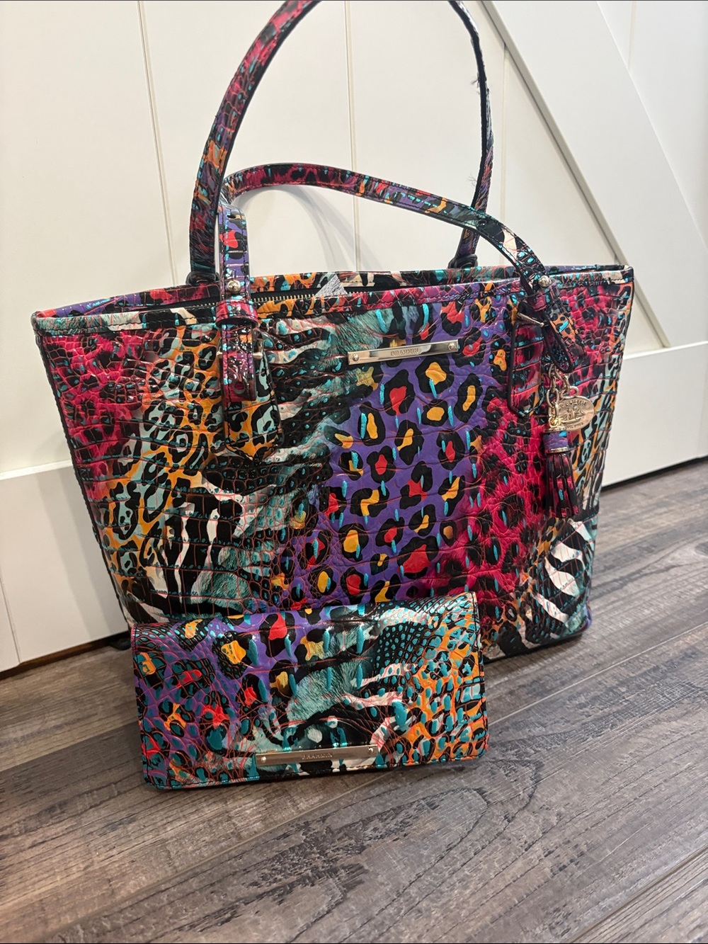 Brahmin- Vibrant Multicolor Leopard Print Tote with Matching Wallet